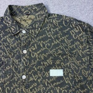 BEDXXSAUSUP Mens Script Print Denim Shirt Los‎ Angeles California Black Gold